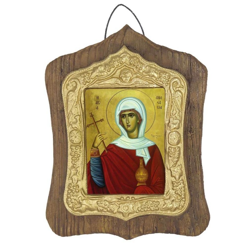 ΑΓΙΑ ΑΝΑΣΤΑΣΙΑ Η ΦΑΡΜΑΚΟΛΥΤΡΙΑ - Πέτρινη Εικόνα Τοίχου με Χρυσή Κορνίζα 19cm