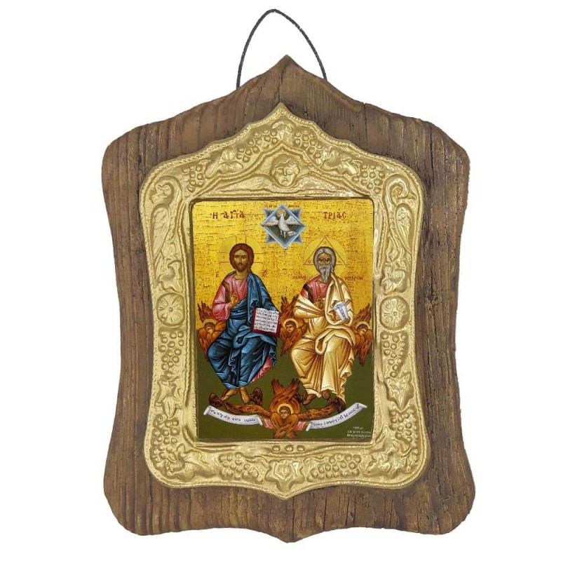 ΑΓΙΑ ΤΡΙΑΔΑ - Πέτρινη Εικόνα Τοίχου με Χρυσή Κορνίζα 19cm