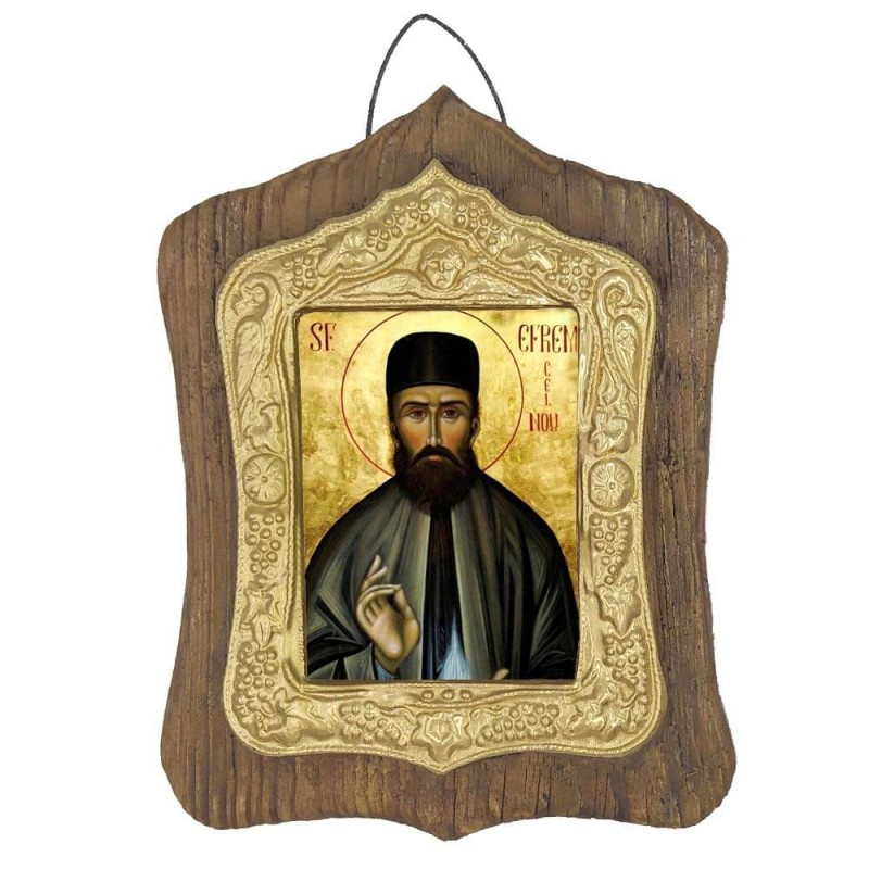 ΑΓΙΟΣ ΕΦΡΑΙΜ - Πέτρινη Εικόνα Τοίχου με Χρυσή Κορνίζα 19cm