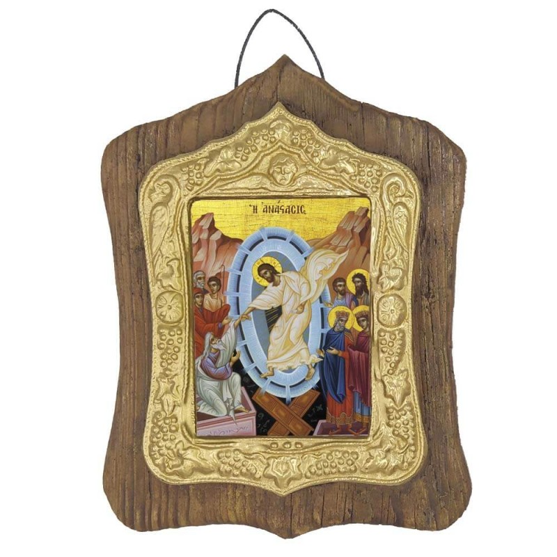 ΑΝΑΣΤΑΣΗ ΧΡΙΣΤΟΥ - Πέτρινη Εικόνα Τοίχου με Χρυσή Κορνίζα 19cm