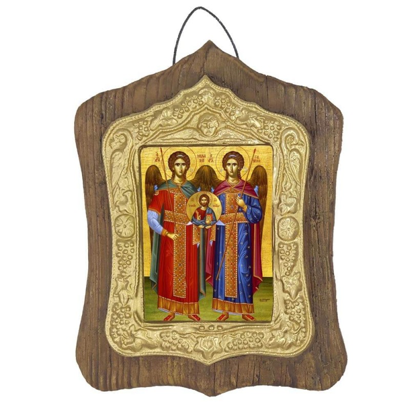ΑΡΧΑΓΓΕΛΟΙ ΜΙΧΑΗΛ & ΓΑΒΡΙΗΛ - Πέτρινη Εικόνα Τοίχου με Χρυσή Κορνίζα 19cm