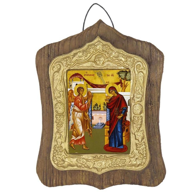 ΕΥΑΓΓΕΛΙΣΜΟΣ ΤΗΣ ΘΕΟΤΟΚΟΥ - Πέτρινη Εικόνα Τοίχου με Χρυσή Κορνίζα 19cm