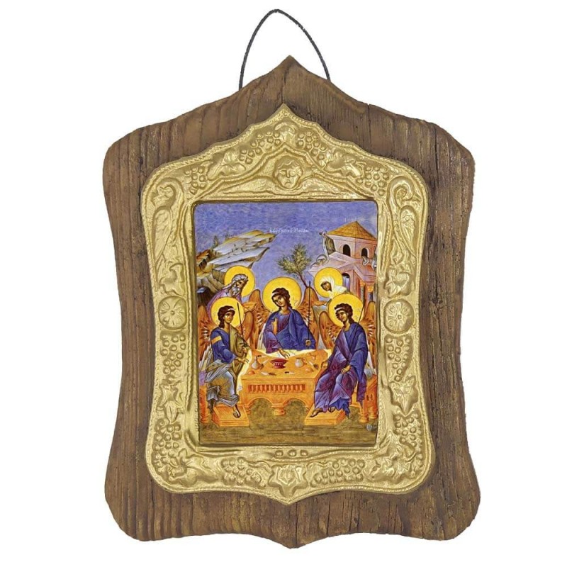 Η ΦΙΛΟΞΕΝΙΑ ΤΟΥ ΑΒΡΑΑΜ - Πέτρινη Εικόνα Τοίχου με Χρυσή Κορνίζα 19cm