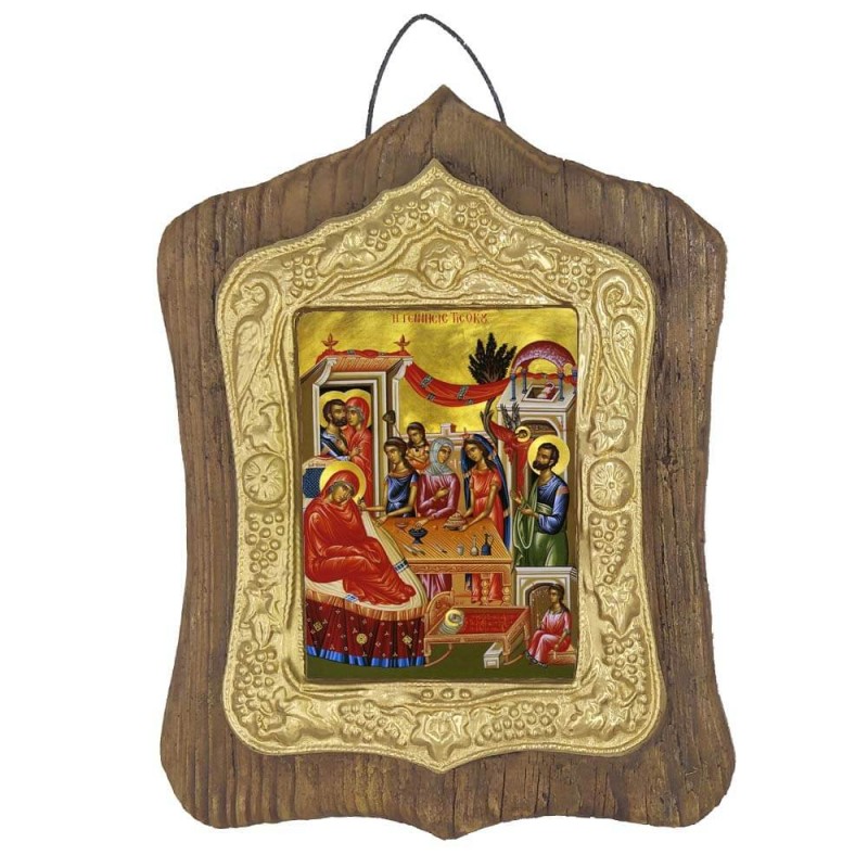 ΓΕΝΝΗΣΗ ΤΗΣ ΘΕΟΤΟΚΟΥ - Πέτρινη Εικόνα Τοίχου με Χρυσή Κορνίζα 19cm