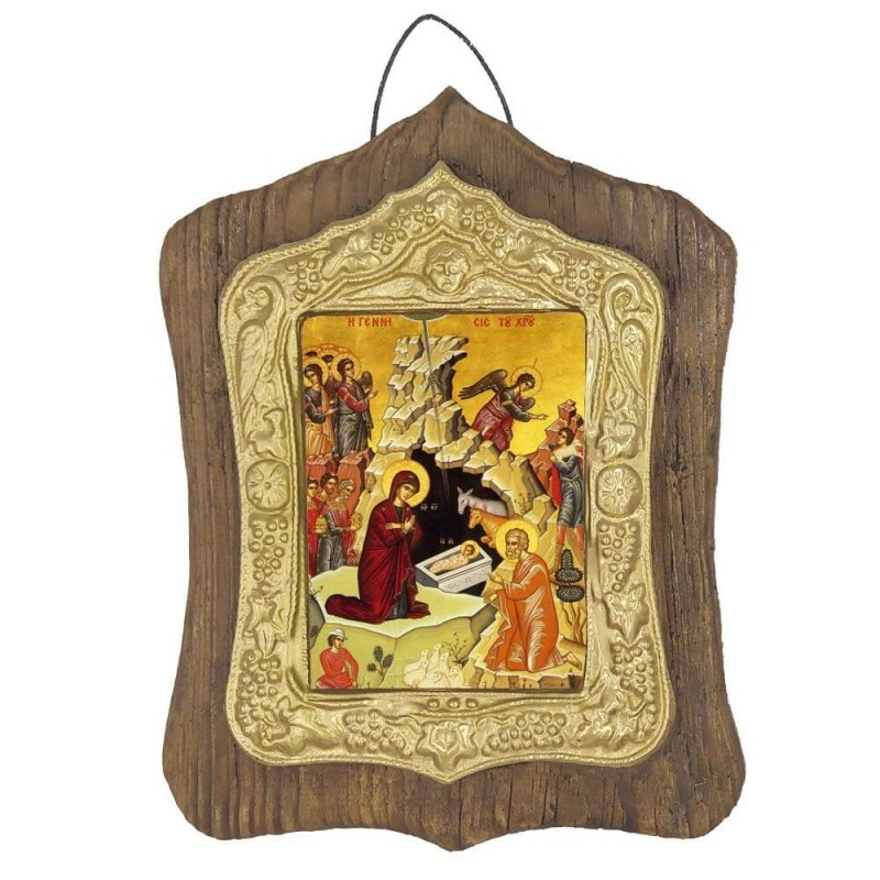 ΓΕΝΝΗΣΗ ΤΟΥ ΧΡΙΣΤΟΥ - Πέτρινη Εικόνα Τοίχου με Χρυσή Κορνίζα 19cm