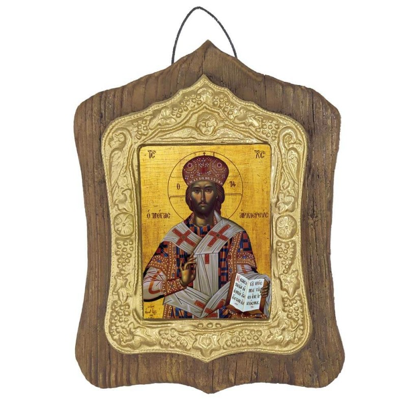 ΙΗΣΟΥΣ ΧΡΙΣΤΟΣ Ο ΜΕΓΑΣ ΑΡΧΙΕΡΕΥΣ - Πέτρινη Εικόνα Τοίχου με Χρυσή Κορνίζα 19cm