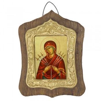 ΠΑΝΑΓΙΑ ΕΠΤΑΣΠΑΘΗ - Πέτρινη Εικόνα Τοίχου με Χρυσή Κορνίζα 19cm