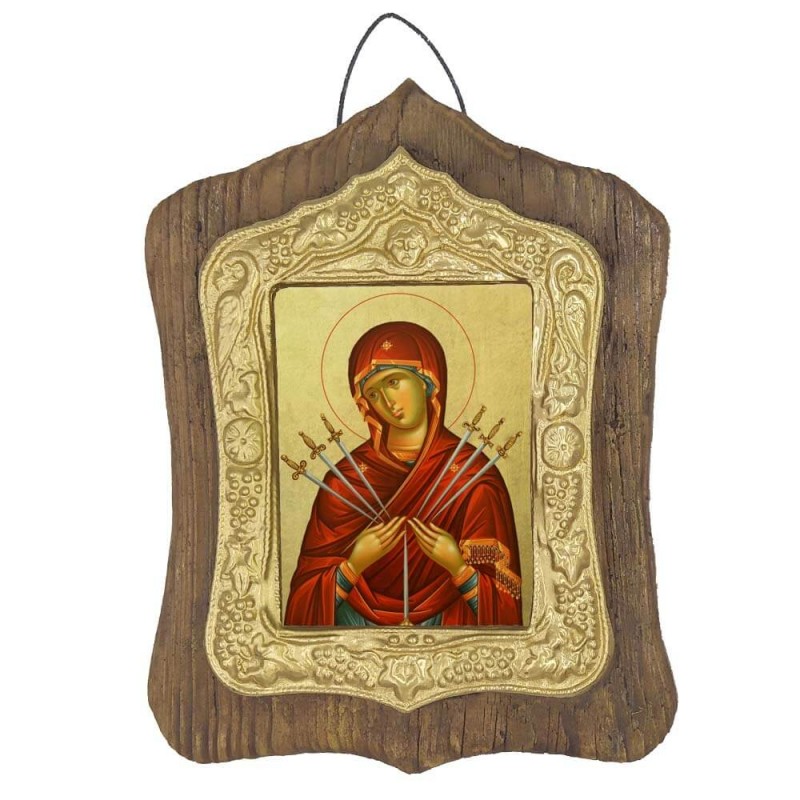 ΠΑΝΑΓΙΑ ΕΠΤΑΣΠΑΘΗ - Πέτρινη Εικόνα Τοίχου με Χρυσή Κορνίζα 19cm