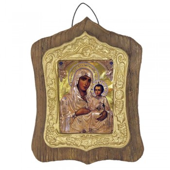 ΠΑΝΑΓΙΑ ΙΕΡΟΣΟΛΥΜΙΤΙΣΑ - Πέτρινη Εικόνα Τοίχου με Χρυσή Κορνίζα 19cm