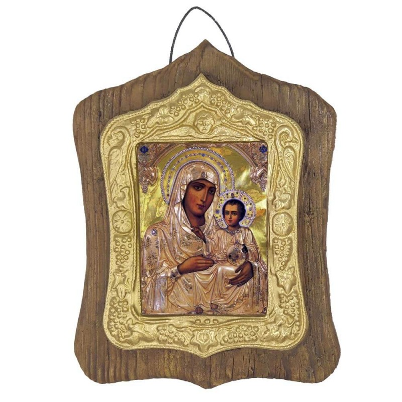 ΠΑΝΑΓΙΑ ΙΕΡΟΣΟΛΥΜΙΤΙΣΑ - Πέτρινη Εικόνα Τοίχου με Χρυσή Κορνίζα 19cm