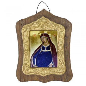 ΠΑΝΑΓΙΑ ΚΥΟΦΟΡΟΥΣΑ - Πέτρινη Εικόνα Τοίχου με Χρυσή Κορνίζα 19cm