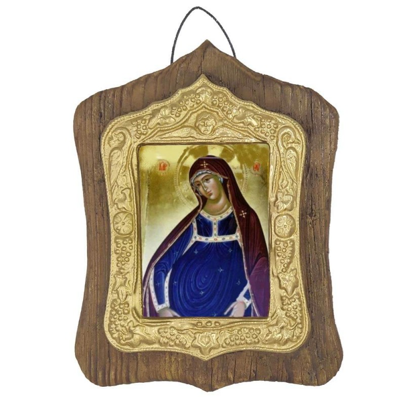 ΠΑΝΑΓΙΑ ΚΥΟΦΟΡΟΥΣΑ - Πέτρινη Εικόνα Τοίχου με Χρυσή Κορνίζα 19cm