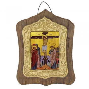 ΣΤΑΥΡΩΣΗ ΧΡΙΣΤΟΥ - Πέτρινη Εικόνα Τοίχου με Χρυσή Κορνίζα 19cm