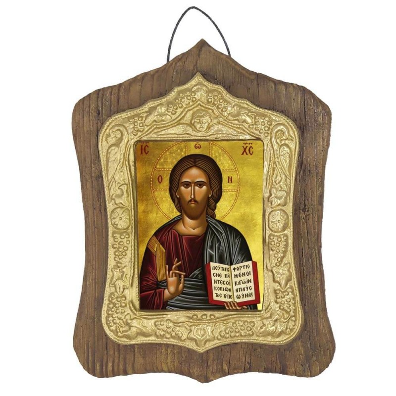 ΙΗΣΟΥΣ ΧΡΙΣΤΟΣ ΕΥΛΟΓΩΝ - Πέτρινη Εικόνα Τοίχου με Χρυσή Κορνίζα 19cm