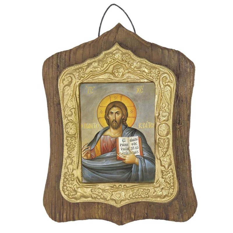 ΙΗΣΟΥΣ ΧΡΙΣΤΟΣ ΠΑΝΤΟΚΡΑΤΩΡ - Πέτρινη Εικόνα Τοίχου με Χρυσή Κορνίζα 19cm