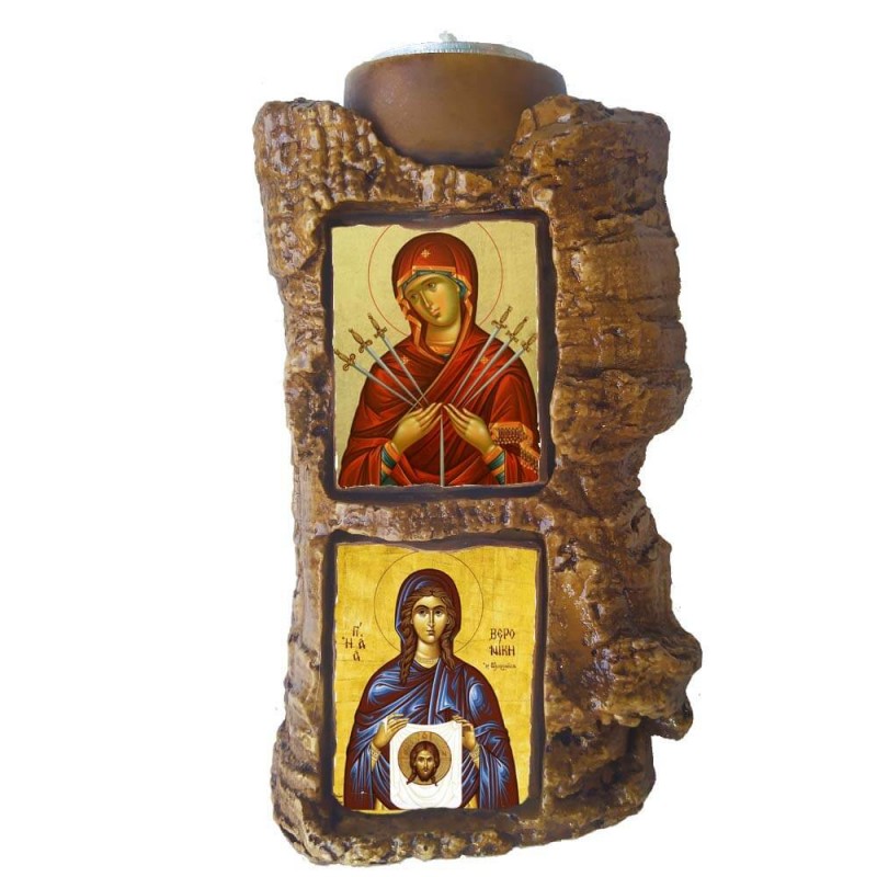 ΠΑΝΑΓΙΑ ΕΠΤΑΣΠΑΘΗ & ΑΓΙΑ ΒΕΡΟΝΙΚΗ - Πέτρινο Επιτραπέζιο Δίπτυχο Ρεσώ