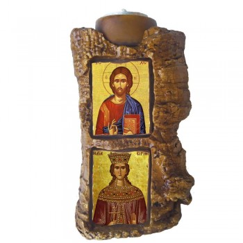 ΙΗΣΟΥΣ ΧΡΙΣΤΟΣ & ΑΓΙΑ ΕΙΡΗΝΗ - Πέτρινο Επιτραπέζιο Δίπτυχο Ρεσώ