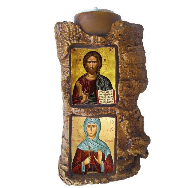 ΙΗΣΟΥΣ ΧΡΙΣΤΟΣ & ΑΓΙΑ ΦΙΛΟΘΕΗ - Πέτρινο Επιτραπέζιο Δίπτυχο Ρεσώ