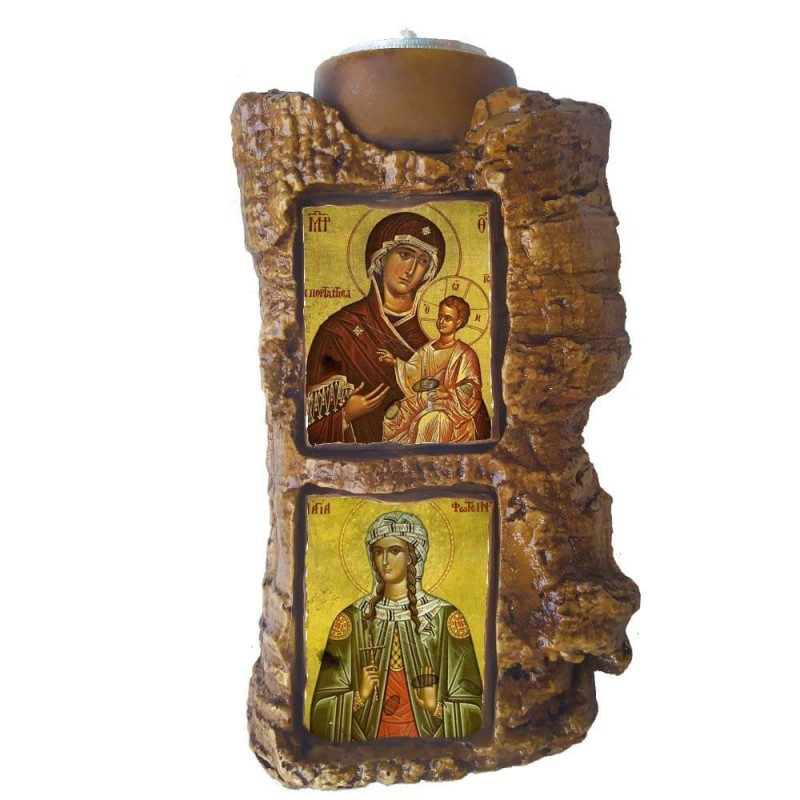 ΠΑΝΑΓΙΑ ΠΟΡΤΑΪΤΙΣΣΑ & ΑΓΙΑ ΦΩΤΕΙΝΗ - Πέτρινο Επιτραπέζιο Δίπτυχο Ρεσώ