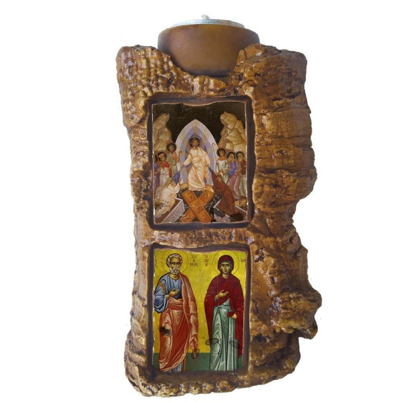 ΑΝΑΣΤΑΣΗ ΧΡΙΣΤΟΥ & ΑΓΙΟΙ ΙΩΑΚΕΙΜ & ΑΝΝΑ - Πέτρινο Επιτραπέζιο Δίπτυχο Ρεσώ