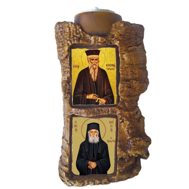 ΑΓΙΟΣ ΚΟΣΜΑΣ ΑΙΤΩΛΟΣ & ΑΓΙΟΣ ΠΑΪΣΙΟΣ - Πέτρινο Επιτραπέζιο Δίπτυχο Ρεσώ