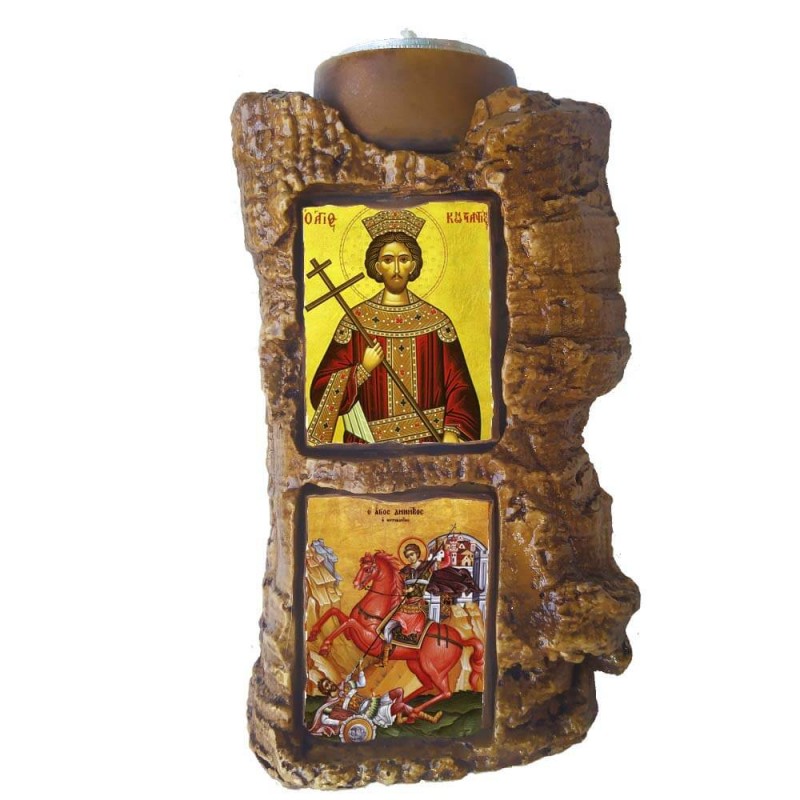 ΑΓΙΟΣ ΚΩΝΣΤΑΝΤΙΝΟΣ & ΑΓΙΟΣ ΔΗΜΗΤΡΙΟΣ - Πέτρινο Επιτραπέζιο Δίπτυχο Ρεσώ