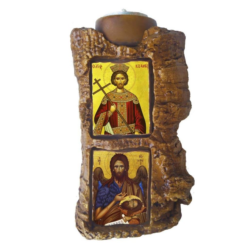 ΑΓΙΟΣ ΚΩΝΣΤΑΝΤΙΝΟΣ & ΑΓΙΟΣ ΙΩΑΝΝΗΣ ΠΡΟΔΡΟΜΟΣ - Πέτρινο Επιτραπέζιο Δίπτυχο Ρεσώ