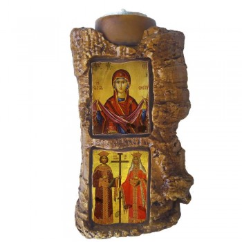 ΠΑΝΑΓΙΑ ΑΓΙΑ ΣΚΕΠΗ & ΑΓΙΟΙ ΚΩΝΣΤΑΝΤΙΝΟΣ ΚΑΙ ΕΛΕΝΗ - Πέτρινο Επιτραπέζιο Δίπτυχο Ρεσώ