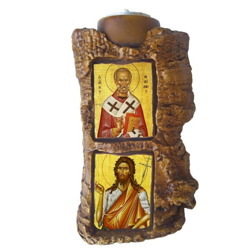 ΑΓΙΟΣ ΝΙΚΟΛΑΟΣ & ΑΓΙΟΣ ΙΩΑΝΝΗΣ ΠΡΟΔΡΟΜΟΣ - Πέτρινο Επιτραπέζιο Δίπτυχο Ρεσώ