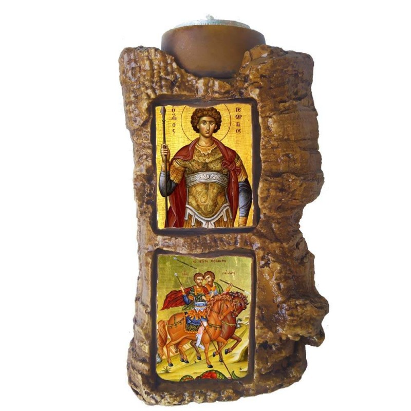 ΑΓΙΟΣ ΓΕΩΡΓΙΟΣ & ΑΓΙΩΝ ΘΕΟΔΩΡΩΝ - Πέτρινο Επιτραπέζιο Δίπτυχο Ρεσώ