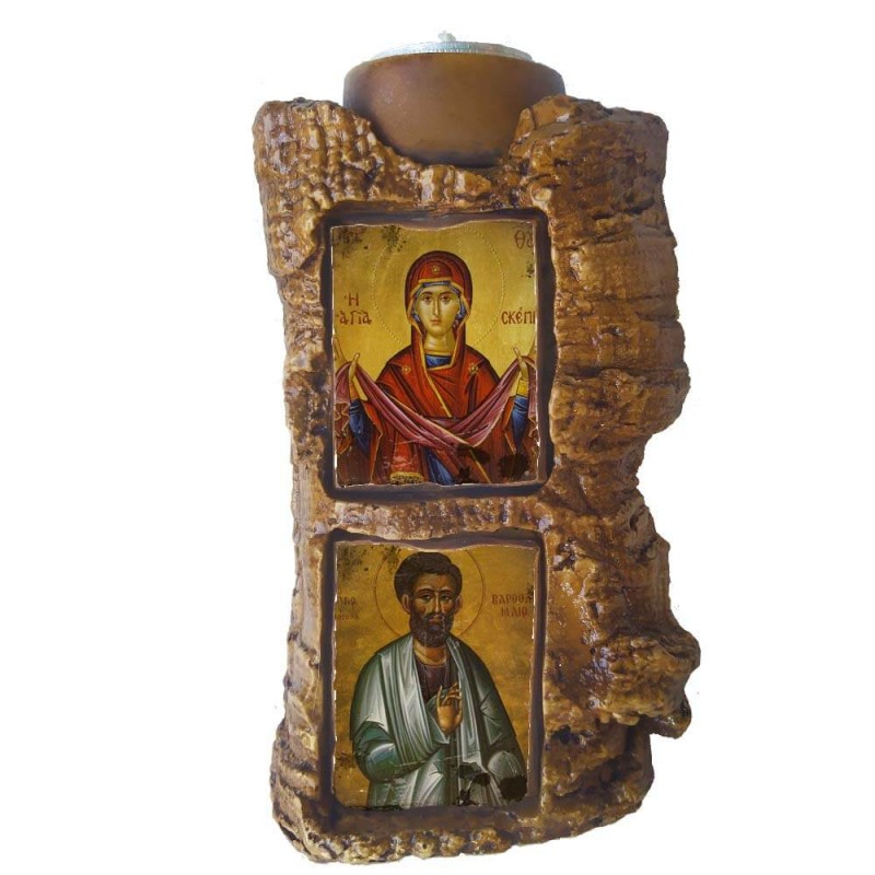 ΠΑΝΑΓΙΑ ΑΓΙΑ ΣΚΕΠΗ & ΑΓΙΟΣ ΒΑΡΘΟΛΟΜΑΙΟΣ - Πέτρινο Επιτραπέζιο Δίπτυχο Ρεσώ