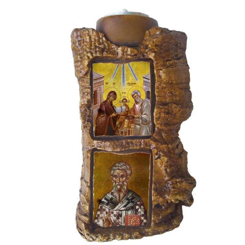 ΑΓΙΑ ΟΙΚΟΓΕΝΕΙΑ & ΑΓΙΟΣ ΙΕΡΟΘΕΟΣ - Πέτρινο Επιτραπέζιο Δίπτυχο Ρεσώ