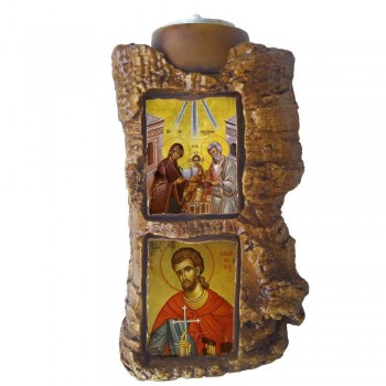 ΑΓΙΑ ΟΙΚΟΓΕΝΕΙΑ & ΑΓΙΟΣ ΚΑΛΛΙΝΙΚΟΣ - Πέτρινο Επιτραπέζιο Δίπτυχο Ρεσώ