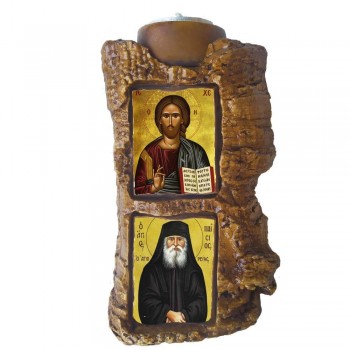 ΙΗΣΟΥΣ ΧΡΙΣΤΟΣ & ΑΓΙΟΣ ΠΑΪΣΙΟΣ - Πέτρινο Επιτραπέζιο Δίπτυχο Ρεσώ