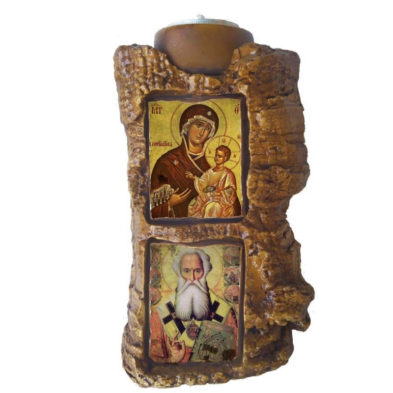 ΠΑΝΑΓΙΑ ΠΟΡΤΑΪΤΙΣΣΑ & ΑΓΙΟΣ ΠΑΡΘΕΝΙΟΣ - Πέτρινο Επιτραπέζιο Δίπτυχο Ρεσώ