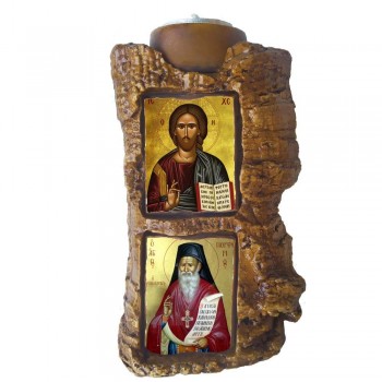 ΙΗΣΟΥΣ ΧΡΙΣΤΟΣ & ΑΓΙΟΣ ΠΟΡΦΥΡΙΟΣ - Πέτρινο Επιτραπέζιο Δίπτυχο Ρεσώ