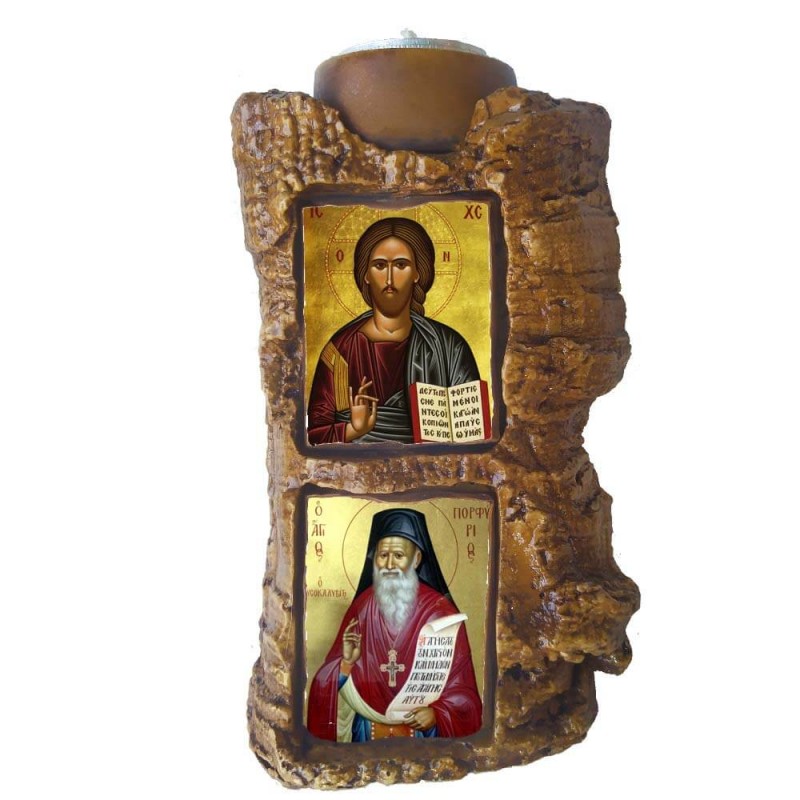 ΙΗΣΟΥΣ ΧΡΙΣΤΟΣ & ΑΓΙΟΣ ΠΟΡΦΥΡΙΟΣ - Πέτρινο Επιτραπέζιο Δίπτυχο Ρεσώ