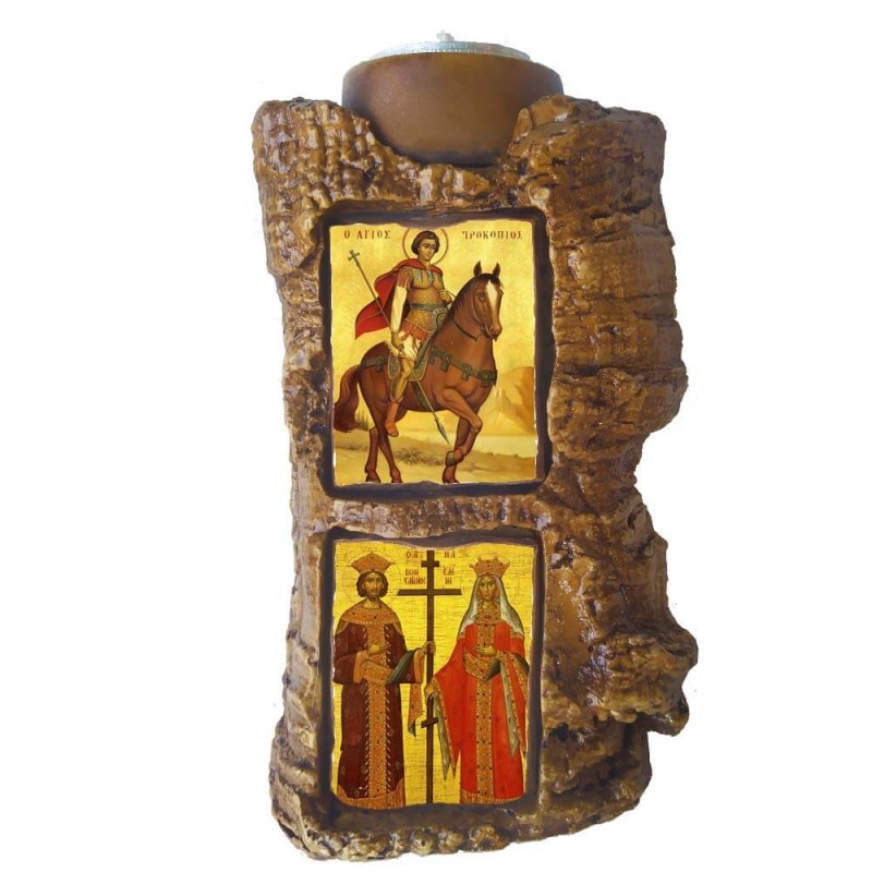 ΑΓΙΟΣ ΠΡΟΚΟΠΙΟΣ & ΑΓΙΟΙ ΚΩΝΣΤΑΝΤΙΝΟΣ ΚΑΙ ΕΛΕΝΗ - Πέτρινο Επιτραπέζιο Δίπτυχο Ρεσώ