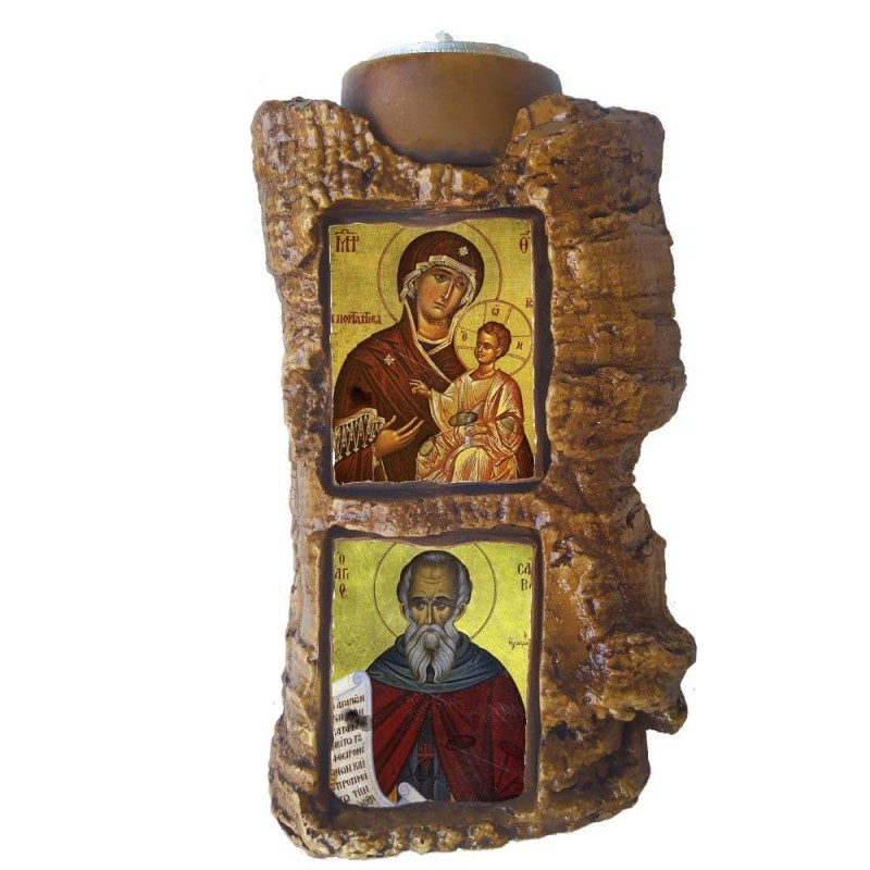 ΠΑΝΑΓΙΑ ΠΟΡΤΑΪΤΙΣΣΑ & ΑΓΙΟΣ ΣΑΒΒΑΣ - Πέτρινο Επιτραπέζιο Δίπτυχο Ρεσώ