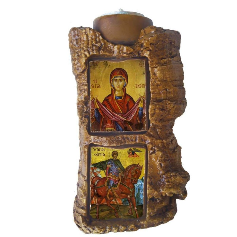 ΠΑΝΑΓΙΑ ΑΓΙΑ ΣΚΕΠΗ & ΑΓΙΟΣ ΣΕΡΓΙΟΣ - Πέτρινο Επιτραπέζιο Δίπτυχο Ρεσώ