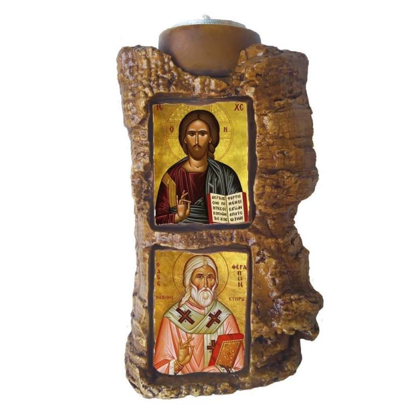 ΙΗΣΟΥΣ ΧΡΙΣΤΟΣ & ΑΓΙΟΣ ΘΕΡΑΠΩΝ - Πέτρινο Επιτραπέζιο Δίπτυχο Ρεσώ