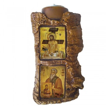 ΙΗΣΟΥΣ ΧΡΙΣΤΟΣ & ΑΓΙΟΣ ΛΑΥΡΕΝΤΙΟΣ - Πέτρινο Επιτραπέζιο Δίπτυχο Ρεσώ