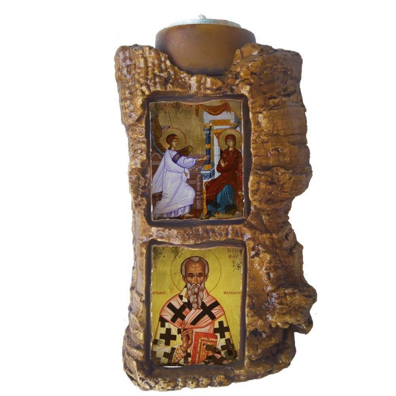 ΕΥΑΓΓΕΛΙΣΜΟΣ ΤΗΣ ΘΕΟΤΟΚΟΥ & ΑΓΙΟΣ ΝΙΚΗΦΟΡΟΣ - Πέτρινο Επιτραπέζιο Δίπτυχο Ρεσώ