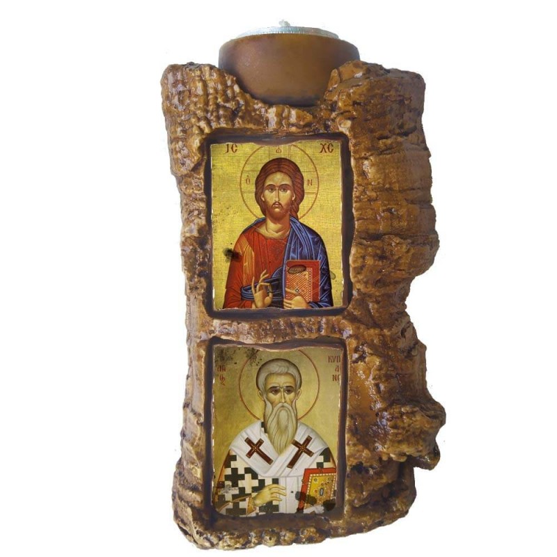 ΙΗΣΟΥΣ ΧΡΙΣΤΟΣ & ΑΓΙΟΣ ΚΥΠΡΙΑΝΟΥ - Πέτρινο Επιτραπέζιο Δίπτυχο Ρεσώ