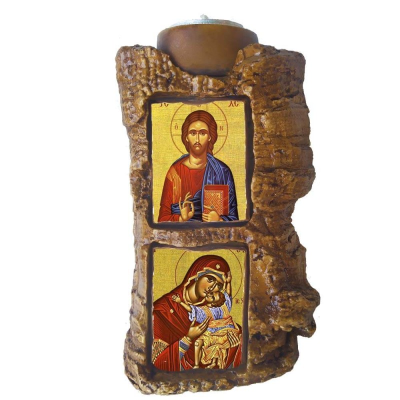 ΙΗΣΟΥΣ ΧΡΙΣΤΟΣ & ΠΑΝΑΓΙΑ ΘΕΟΤΟΚΟΣ - Πέτρινο Επιτραπέζιο Δίπτυχο Ρεσώ