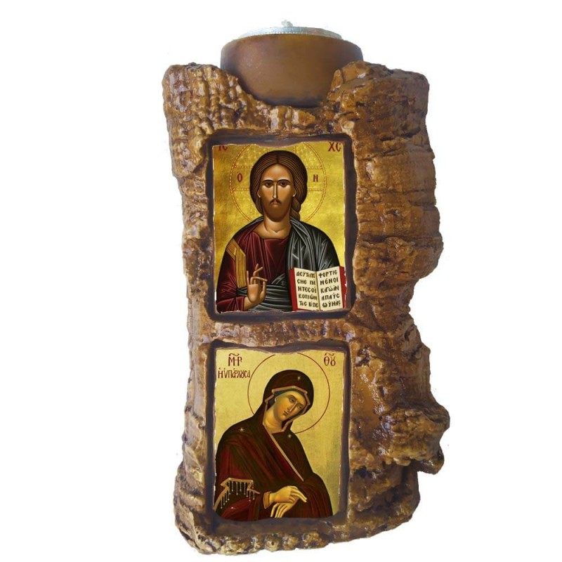 ΙΗΣΟΥΣ ΧΡΙΣΤΟΣ & ΠΑΝΑΓΙΑ ΥΠΑΡΧΟΥΣΑ - Πέτρινο Επιτραπέζιο Δίπτυχο Ρεσώ