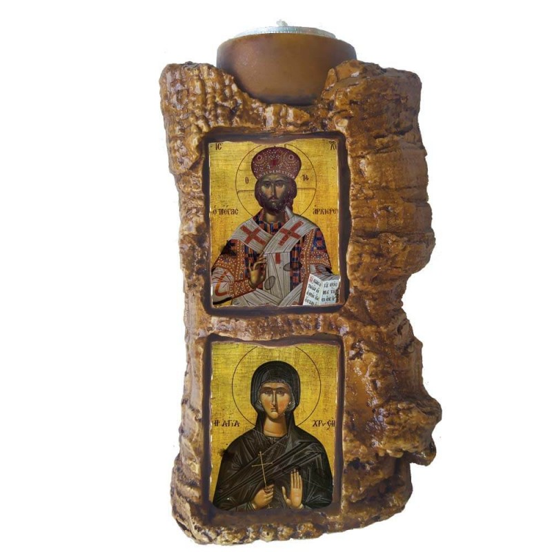 ΙΗΣΟΥΣ ΧΡΙΣΤΟΣ & ΑΓΙΑ ΧΡΥΣΗ - Πέτρινο Επιτραπέζιο Δίπτυχο Ρεσώ