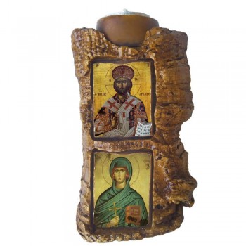 ΙΗΣΟΥΣ ΧΡΙΣΤΟΣ & ΑΓΙΑ ΕΥΘΥΜΙΑ - Πέτρινο Επιτραπέζιο Δίπτυχο Ρεσώ