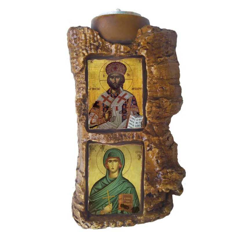 ΙΗΣΟΥΣ ΧΡΙΣΤΟΣ & ΑΓΙΑ ΕΥΘΥΜΙΑ - Πέτρινο Επιτραπέζιο Δίπτυχο Ρεσώ