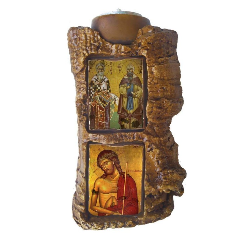 ΑΓΙΟΙ ΚΥΡΙΛΛΟΣ ΚΑΙ ΜΕΘΟΔΙΟΣ & ΝΥΜΦΙΟΣ - Πέτρινο Επιτραπέζιο Δίπτυχο Ρεσώ